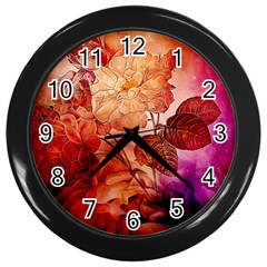 Flower Power, Colorful Floral Design Wall Clock (black) by FantasyWorld7