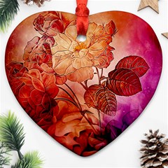 Flower Power, Colorful Floral Design Heart Ornament (two Sides) by FantasyWorld7