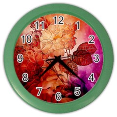 Flower Power, Colorful Floral Design Color Wall Clock by FantasyWorld7