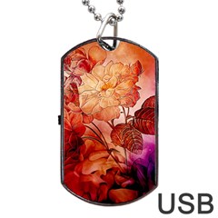 Flower Power, Colorful Floral Design Dog Tag Usb Flash (one Side) by FantasyWorld7