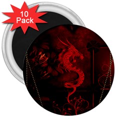 Wonderful Red Chinese Dragon 3  Magnets (10 Pack)  by FantasyWorld7