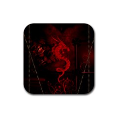 Wonderful Red Chinese Dragon Rubber Square Coaster (4 Pack) 