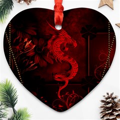 Wonderful Red Chinese Dragon Heart Ornament (two Sides) by FantasyWorld7