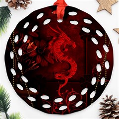 Wonderful Red Chinese Dragon Ornament (round Filigree) by FantasyWorld7