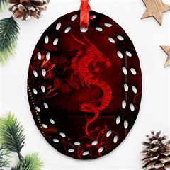 Wonderful Red Chinese Dragon Oval Filigree Ornament (two Sides) by FantasyWorld7