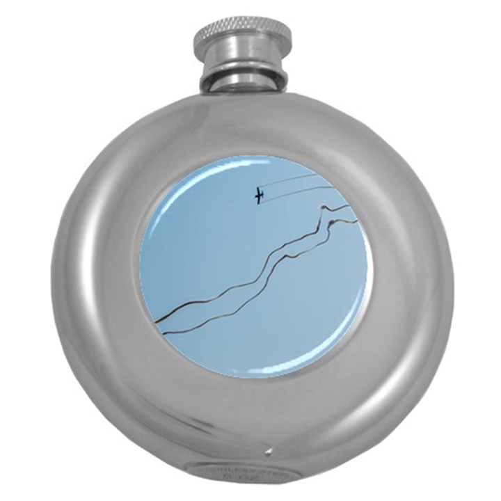 Airplane Airplanes Blue Sky Round Hip Flask (5 oz)