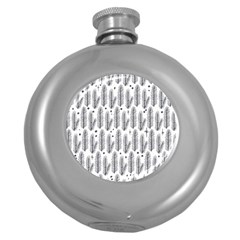 Christmas Pine Pattern Organic Hand Drawn Modern Black And White Round Hip Flask (5 Oz) by genx