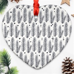 Christmas Pine Pattern Organic Hand Drawn Modern Black And White Heart Ornament (two Sides) by genx