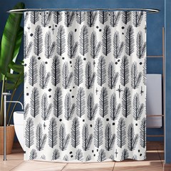 Christmas Pine Pattern Organic Hand Drawn Modern Black And White Shower Curtain 60  X 72  (medium)  by genx