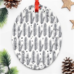 Christmas Pine Pattern Organic hand drawn Modern black and white Oval Filigree Ornament (Two Sides)