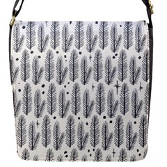 Christmas Pine Pattern Organic hand drawn Modern black and white Flap Closure Messenger Bag (S)