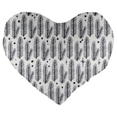 Christmas Pine Pattern Organic Hand Drawn Modern Black And White Large 19  Premium Flano Heart Shape Cushions by genx