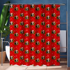 Trump Wrait Pattern Make Christmas Great Again Maga Funny Red Gift With Snowflakes And Trump Face Smiling Shower Curtain 60  X 72  (medium)  by snek