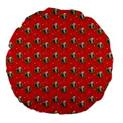 Trump Wrait Pattern Make Christmas Great Again Maga Funny Red Gift With Snowflakes And Trump Face Smiling Large 18  Premium Flano Round Cushions by snek