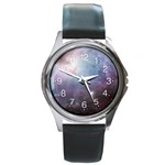 Orion Nebula pastel violet purple turquoise blue star formation  Round Metal Watch Front