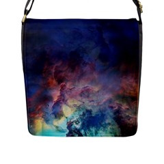 Lagoon Nebula Interstellar Cloud Pastel Pink, Turquoise And Yellow Stars Flap Closure Messenger Bag (l) by genx