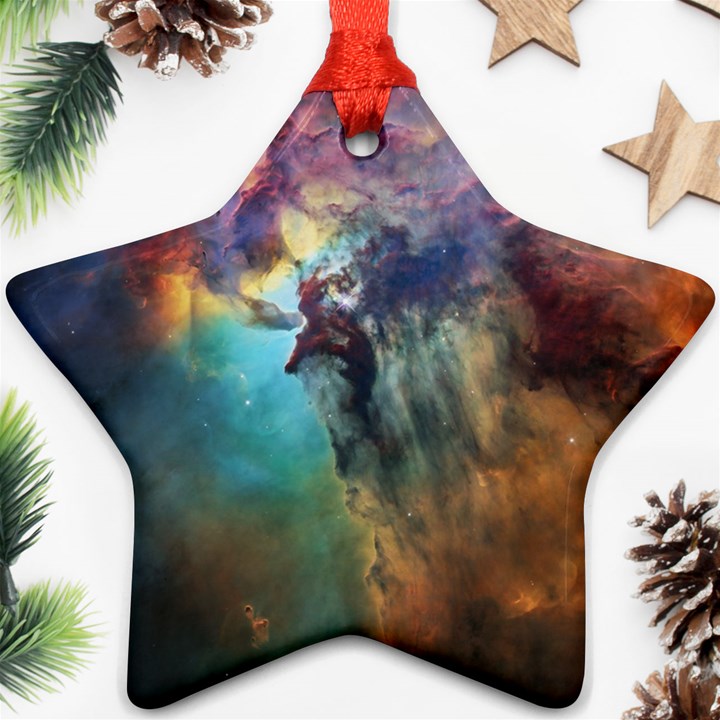 Lagoon Nebula Interstellar Cloud Pastel pink, turquoise and yellow stars Ornament (Star)