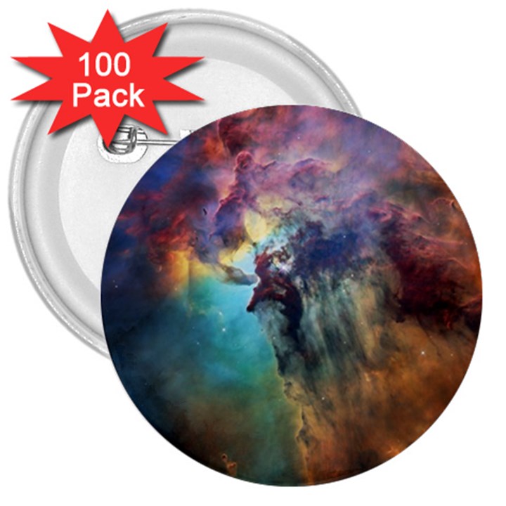 Lagoon Nebula Interstellar Cloud Pastel pink, turquoise and yellow stars 3  Buttons (100 pack) 