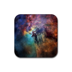 Lagoon Nebula Interstellar Cloud Pastel Pink, Turquoise And Yellow Stars Rubber Coaster (square)  by genx