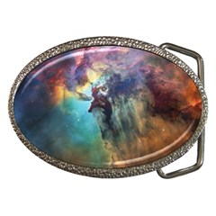 Lagoon Nebula Interstellar Cloud Pastel Pink, Turquoise And Yellow Stars Belt Buckles by genx