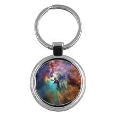 Lagoon Nebula Interstellar Cloud Pastel Pink, Turquoise And Yellow Stars Key Chains (round)  by genx