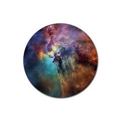 Lagoon Nebula Interstellar Cloud Pastel Pink, Turquoise And Yellow Stars Rubber Round Coaster (4 Pack)  by genx