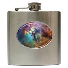 Lagoon Nebula Interstellar Cloud Pastel Pink, Turquoise And Yellow Stars Hip Flask (6 Oz) by genx