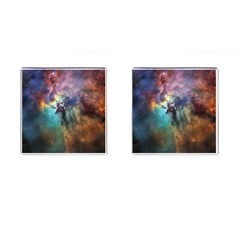 Lagoon Nebula Interstellar Cloud Pastel Pink, Turquoise And Yellow Stars Cufflinks (square) by genx