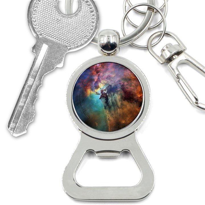 Lagoon Nebula Interstellar Cloud Pastel pink, turquoise and yellow stars Bottle Opener Key Chains