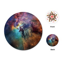 Lagoon Nebula Interstellar Cloud Pastel Pink, Turquoise And Yellow Stars Playing Cards (round)