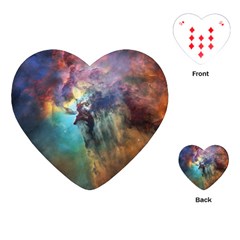 Lagoon Nebula Interstellar Cloud Pastel Pink, Turquoise And Yellow Stars Playing Cards (heart)