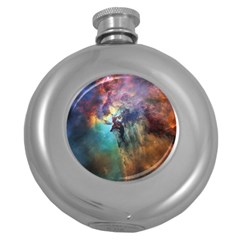 Lagoon Nebula Interstellar Cloud Pastel Pink, Turquoise And Yellow Stars Round Hip Flask (5 Oz) by genx