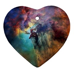 Lagoon Nebula Interstellar Cloud Pastel Pink, Turquoise And Yellow Stars Heart Ornament (two Sides)