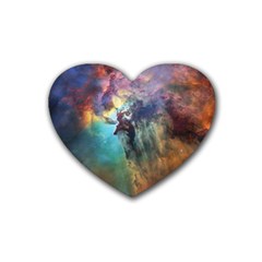 Lagoon Nebula Interstellar Cloud Pastel Pink, Turquoise And Yellow Stars Heart Coaster (4 Pack)  by genx