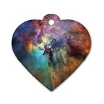 Lagoon Nebula Interstellar Cloud Pastel pink, turquoise and yellow stars Dog Tag Heart (One Side) Front