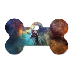 Lagoon Nebula Interstellar Cloud Pastel Pink, Turquoise And Yellow Stars Dog Tag Bone (two Sides)