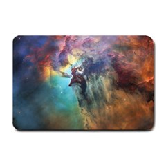 Lagoon Nebula Interstellar Cloud Pastel Pink, Turquoise And Yellow Stars Small Doormat  by genx