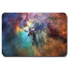 Lagoon Nebula Interstellar Cloud Pastel Pink, Turquoise And Yellow Stars Large Doormat  by genx