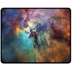 Lagoon Nebula Interstellar Cloud Pastel Pink, Turquoise And Yellow Stars Fleece Blanket (medium)  by genx