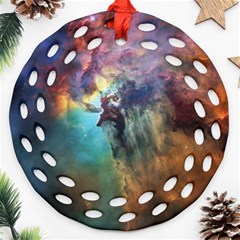 Lagoon Nebula Interstellar Cloud Pastel Pink, Turquoise And Yellow Stars Ornament (round Filigree)