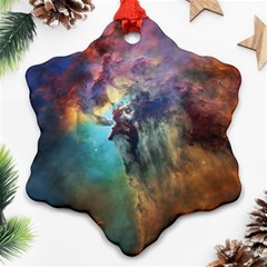 Lagoon Nebula Interstellar Cloud Pastel Pink, Turquoise And Yellow Stars Ornament (snowflake)