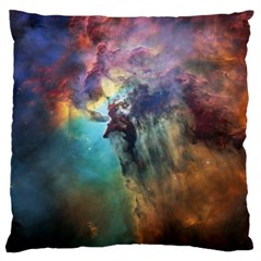 Lagoon Nebula Interstellar Cloud Pastel Pink, Turquoise And Yellow Stars Large Cushion Case (one Side) by genx