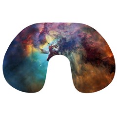 Lagoon Nebula Interstellar Cloud Pastel Pink, Turquoise And Yellow Stars Travel Neck Pillows by genx