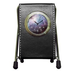 Orion Nebula Pastel Violet Purple Turquoise Blue Star Formation Pen Holder Desk Clock by genx