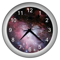 Eagle Nebula Wine Pink And Purple Pastel Stars Astronomy Wall Clock (silver)