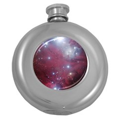 Christmas Tree Cluster Red Stars Nebula Constellation Astronomy Round Hip Flask (5 Oz)