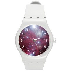 Christmas Tree Cluster Red Stars Nebula Constellation Astronomy Round Plastic Sport Watch (m)