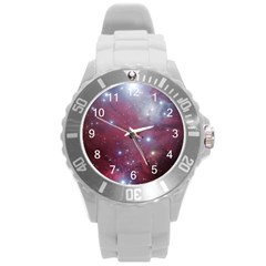 Christmas Tree Cluster Red Stars Nebula Constellation Astronomy Round Plastic Sport Watch (l)