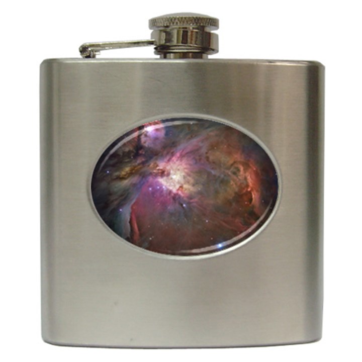 Orion Nebula star formation orange pink brown pastel constellation Astronomy Hip Flask (6 oz)