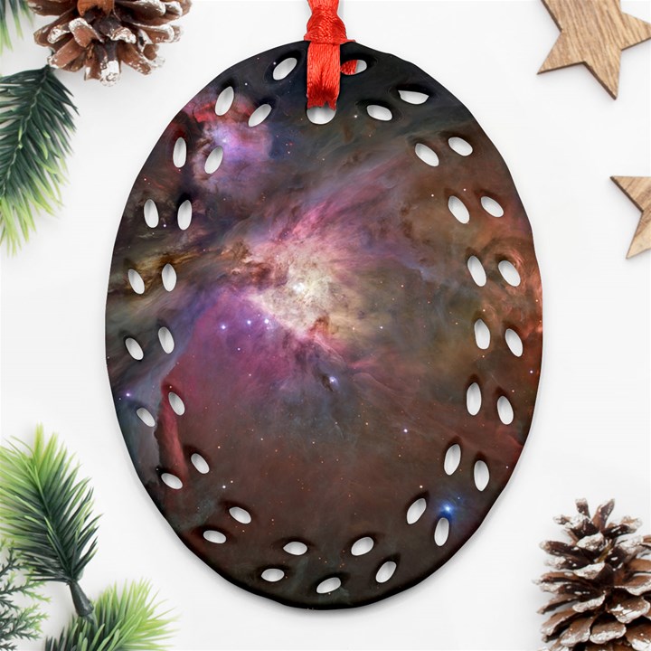 Orion Nebula star formation orange pink brown pastel constellation Astronomy Ornament (Oval Filigree)